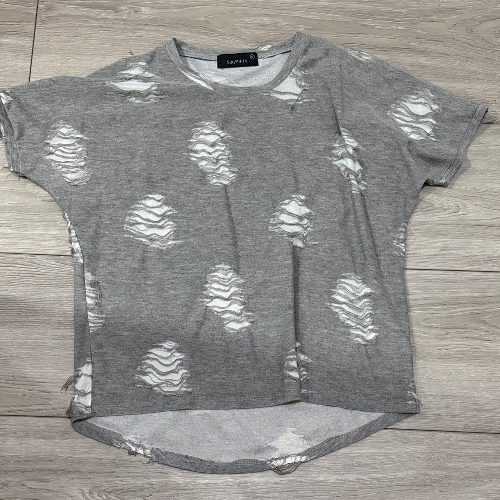 Gray Distressed Short Sleeve Tee